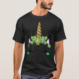 T-shirt Cute Unicorn Face St Patricks Day Irish Shamrock G