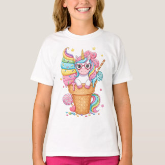T-shirt Cute Unicorn in Ice Cream Cone Illustration