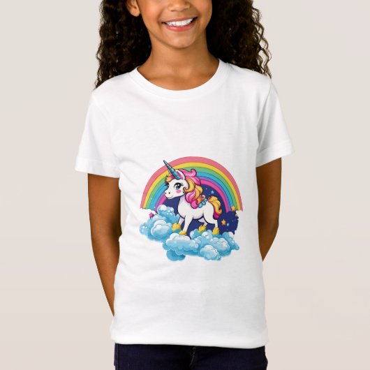 T-Shirt Cute Unicorn - Joyeux vol à travers Rainbow (Devant)