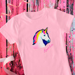 T-Shirt Cute Unicorn Magique Stars Dessin Nom Girly<br><div class="desc">Jolie Unicorn Stars Magiques Dessin Nom Girly T-Shirt. Le t-shirt présente un dessin de licorne mignon et magnifique et des étoiles colorées. Ajoutez votre nom ou effacez-le.</div>