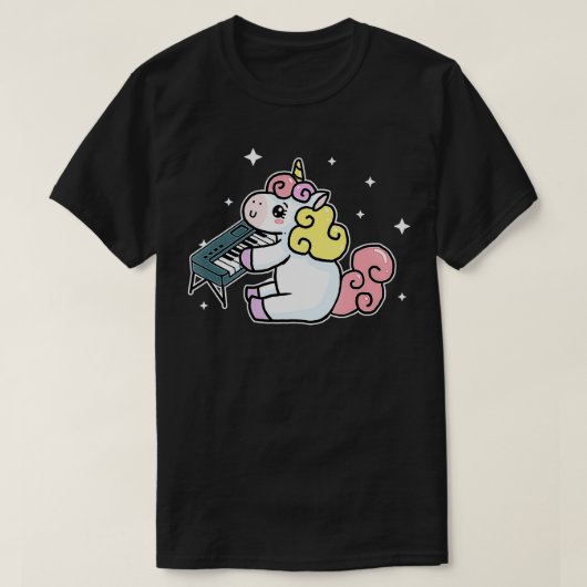 T-shirt Cute Unicorn Playing Keyboard Gift Piano Lover  (Design devant)