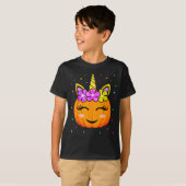 T-shirt Cute Unicorn Pumpkin Girls Kids Funny Halloween Co (Devant entier)