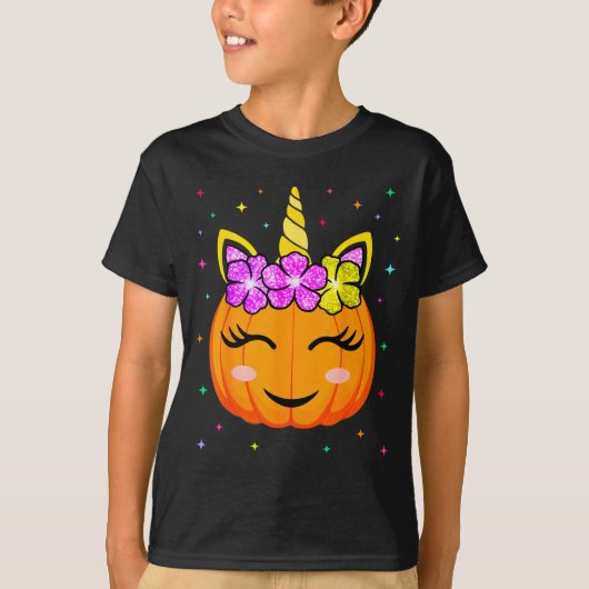 T-shirt Cute Unicorn Pumpkin Girls Kids Funny Halloween Co (Devant)