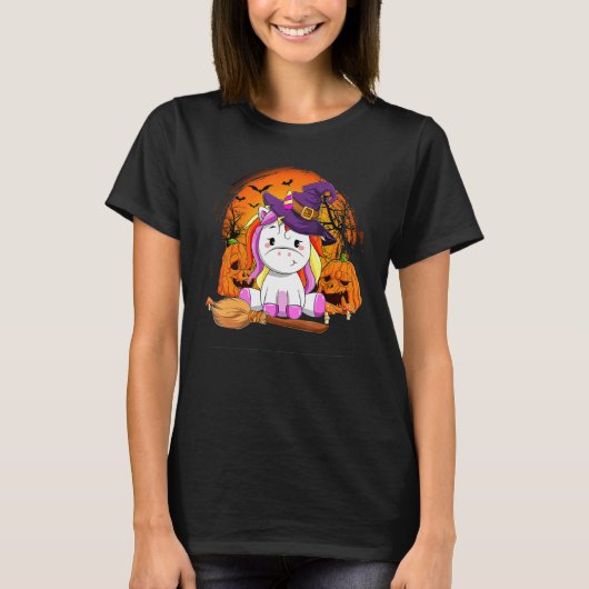 T-shirt Cute Unicorn Pumpkin Halloween Thanksgiving Hallow (Devant)