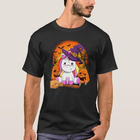 T-shirt Cute Unicorn Pumpkin Halloween Thanksgiving Hallow (Devant)
