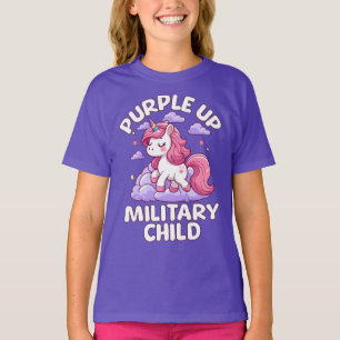 T-shirt Cute Unicorn Purple Up Militaire Enfant