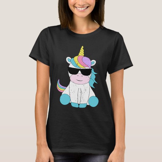 T-shirt Cute Unicorn Sunglasses Magical Unicorns Fantasy M (Devant)