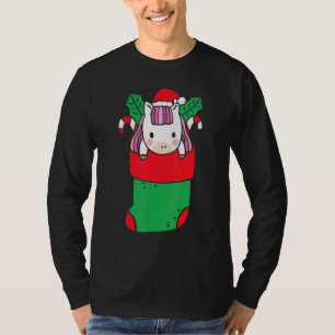 T-shirt Cute Unicorne à l'intérieur de Noël Sock avec Sucr