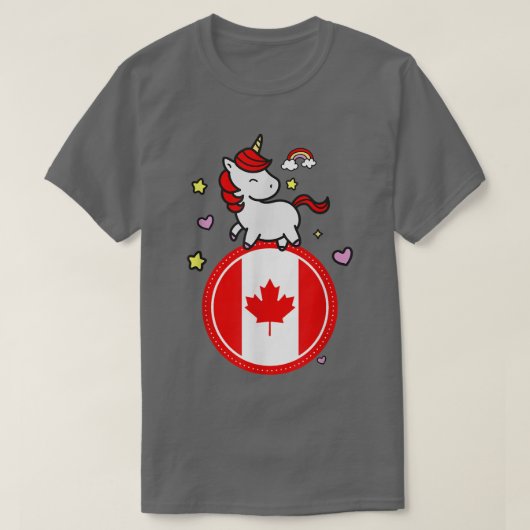 T-shirt Cute Unicorne avec le Canada (Design devant)