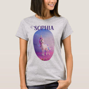 T-shirt Cute Unicorne Blanche Avec Rose & Bleu Mane
