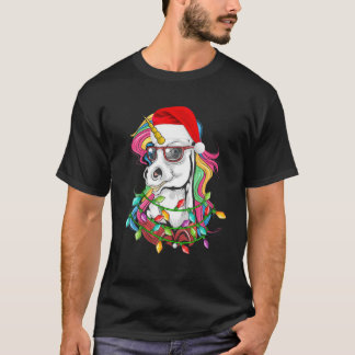 T-shirt Cute Unicorne lumières Noël Noël Noël Noël Chapeau