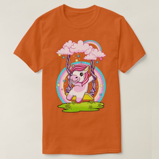 T-shirt Cute Unicorne Se Balançant Sur Le Nuage (Design devant)