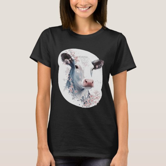 T-shirt Cute Vache Cerise Blossom Japonais Sakura Farming  (Devant)
