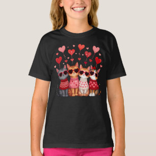T-shirt Cute Valentine Chats en Lunettes de soleil Coeur