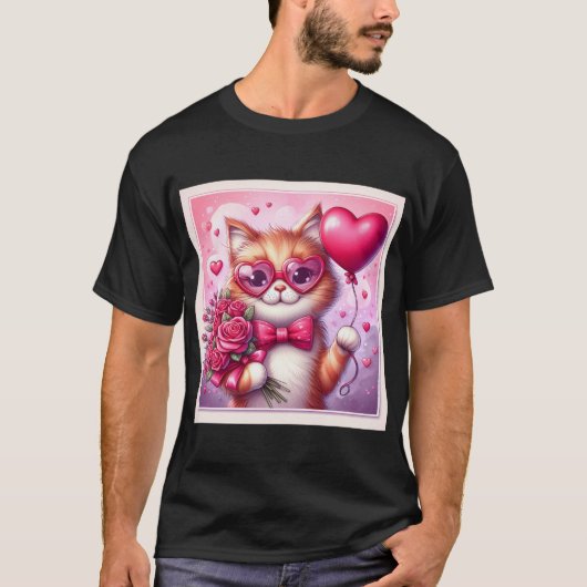 T-shirt Cute Valentine's day cat/chaton (Devant)