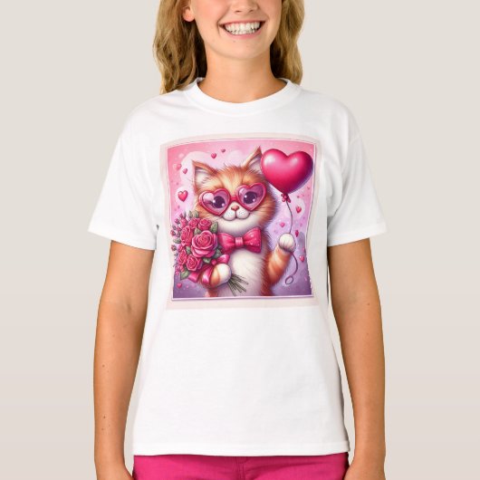 T-shirt Cute Valentine's day cat/chaton (Devant)