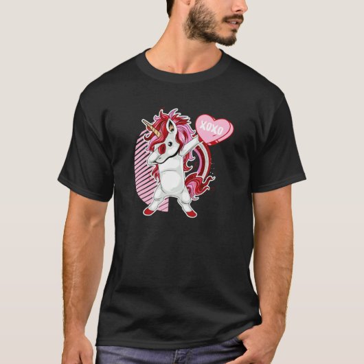 T-shirt Cute Valentine's Day Dabbing Unicorn XOXO (Devant)