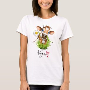 T-shirt Cute Vegan Vache ferme Animal Flower Heart