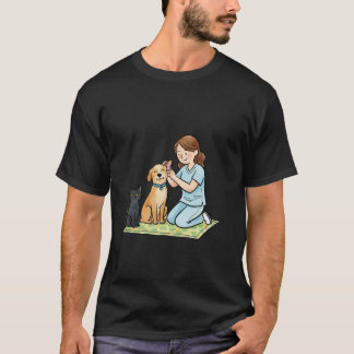 T-shirt Cute Vet Nurse with Dog and Cat Illustration