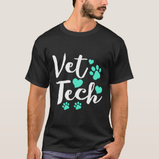 T-shirt Cute Vet Tech Turquoise Coeurs Empreinte de patte 