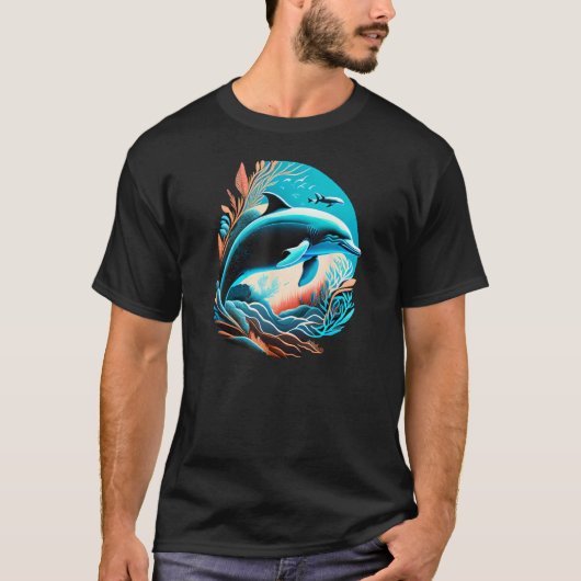 T-shirt Cute Vintage Dolphin Animal  Dolphin (Devant)