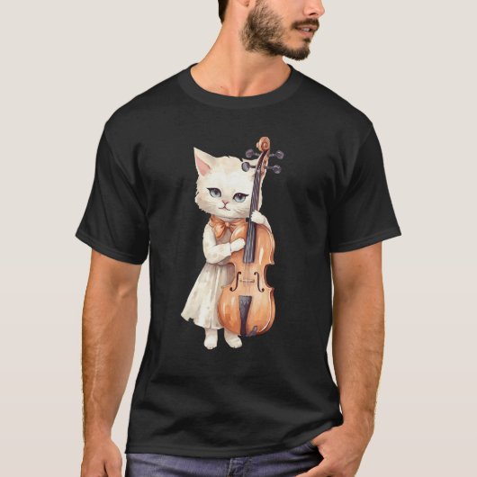 T-shirt Cute Violinist Cat Violin Musician String Player W (Devant)