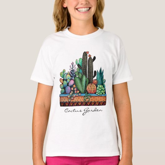 T-shirt Cute Watercolor Cactus Garden (Devant)