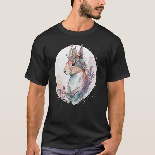 T-shirt Cute Watercolor Squirrel Flower Crown Animal (Devant)
