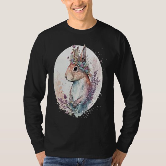 T-shirt Cute Watercolor Squirrel Flower Crown Animal (Devant)