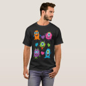 T-shirt Cute Whimsical Colorful Little Monsters With Heart (Devant entier)