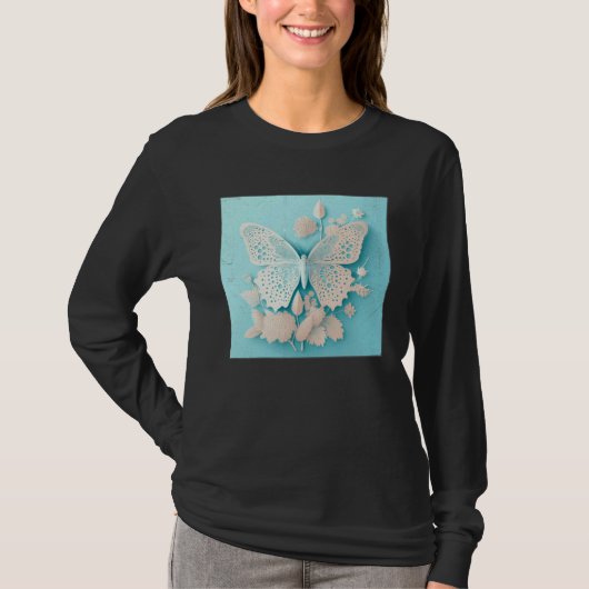 T-shirt Cute White Butterfly Illustration Flowers Minimal (Devant)