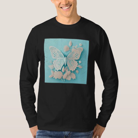 T-shirt Cute White Butterfly Illustration Flowers Minimal (Devant)