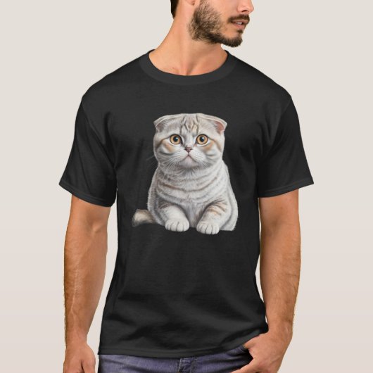 T-shirt Cute White Scottish Fold Cat Cat (Devant)