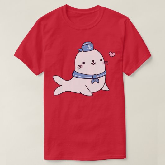 T-shirt Cute White Seal Sailor Crew (Design devant)