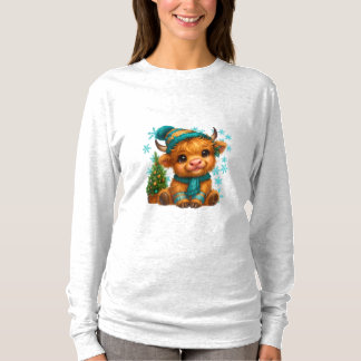 T-shirt Cute Winter Highland Cow Christmas Art – Cozy Baby