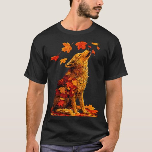 T-shirt Cute Wolf With Fall Leaves Forest Animal Autumn Ae (Devant)