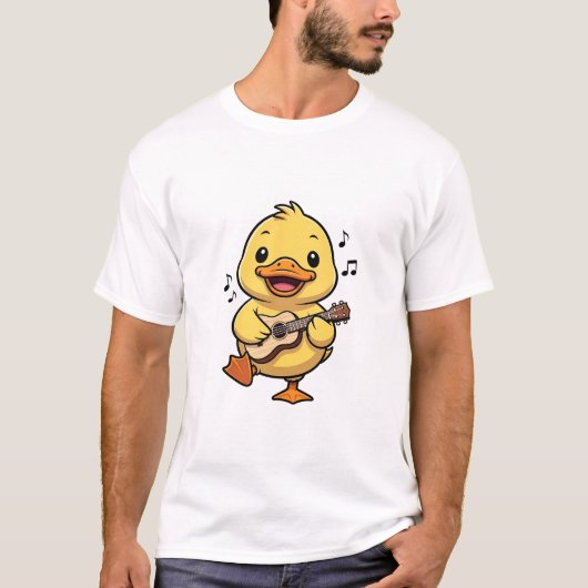 T-shirt Cute Yellow Cartoon Duck Playing Ukulele (Devant)