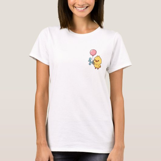 T-shirt Cute Yellow Chick Holding Balloons Illustration (Devant)