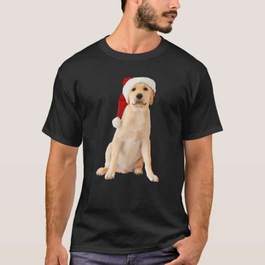 T-shirt Cute Yellow Lab Puppy Santa Hat Image Christmas Do (Devant)