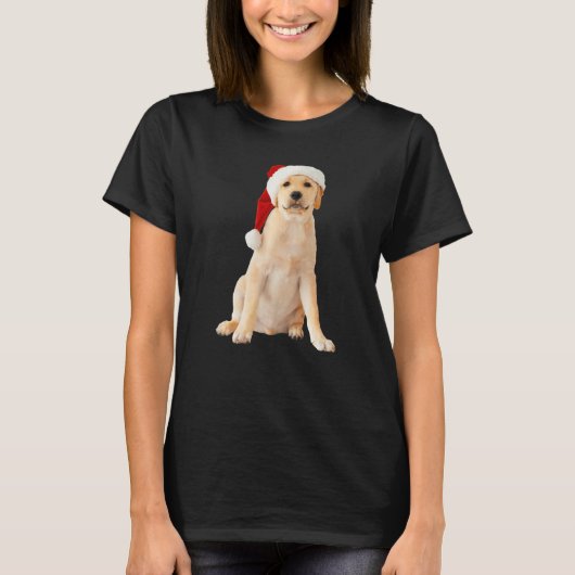 T-shirt Cute Yellow Lab Puppy Santa Hat Image Christmas Do (Devant)