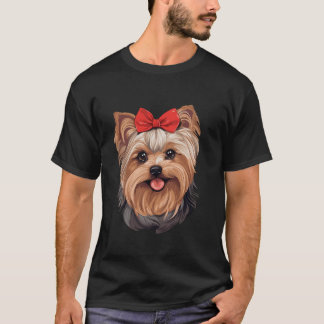 T-shirt Cute Yorkshire Terrier dans une Cravate Bow Headba