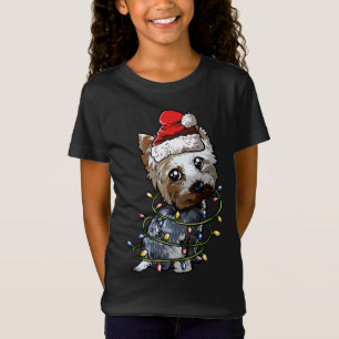T-Shirt Cute Yorkshire Terrier Père Noël Lumières des arbr