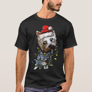 T-shirt Cute Yorkshire Terrier Père Noël Lumières des arbr