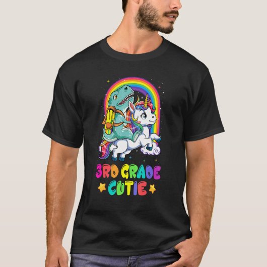 T-shirt Cutie Dinosaur équitation 3e Grade Unicorn Retour (Devant)
