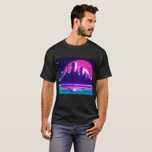 T-shirt Cyan synthwave (Devant entier)