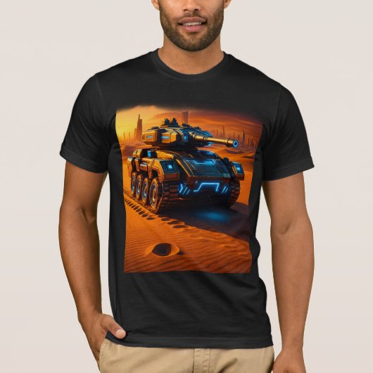 T-shirt Cyber Desert Tank Tee – Futuristic Armor in Sunset (Devant)