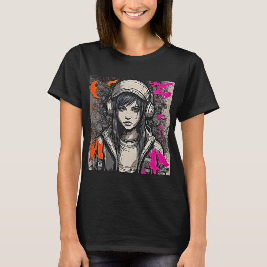 T-shirt Cyber dynamique 2K Urban Emo Girl avec casque (Devant)