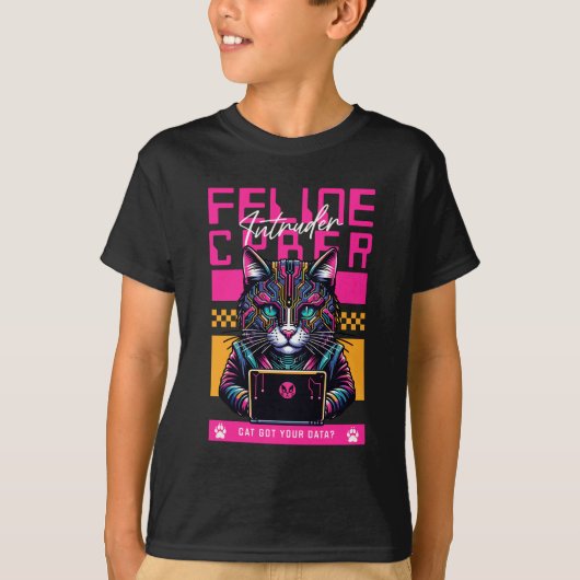 T-shirt Cyber Hacker Cat - Feline Intruder Design (Devant)