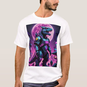 T-shirt Cyber Méca Dinosaure Futuriste Sci-Fi Battle Tee