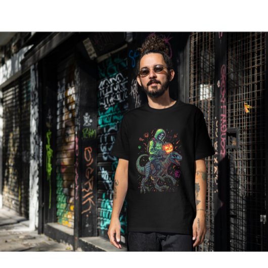 T-shirt Cyber Neon Skeleton équitation Robo Dino - Hallowe